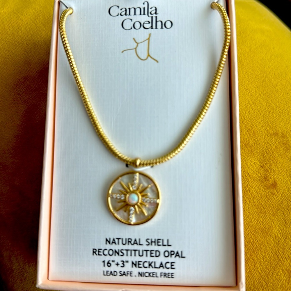 New Camila Coelho Gold color  Sunburst Necklace with Opal